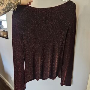Elegant Burgundy Vintage Sparkle Women's Long Sleeve Top Whimsigoth Medium Large